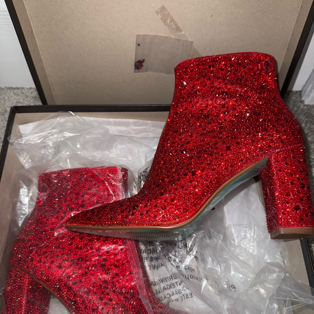Betsey Johnson Sparkling Red Ankle Booties